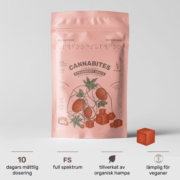 Cannabites - Frystorkat jordgubbssnack med hampablommor (60pc, 300mg)